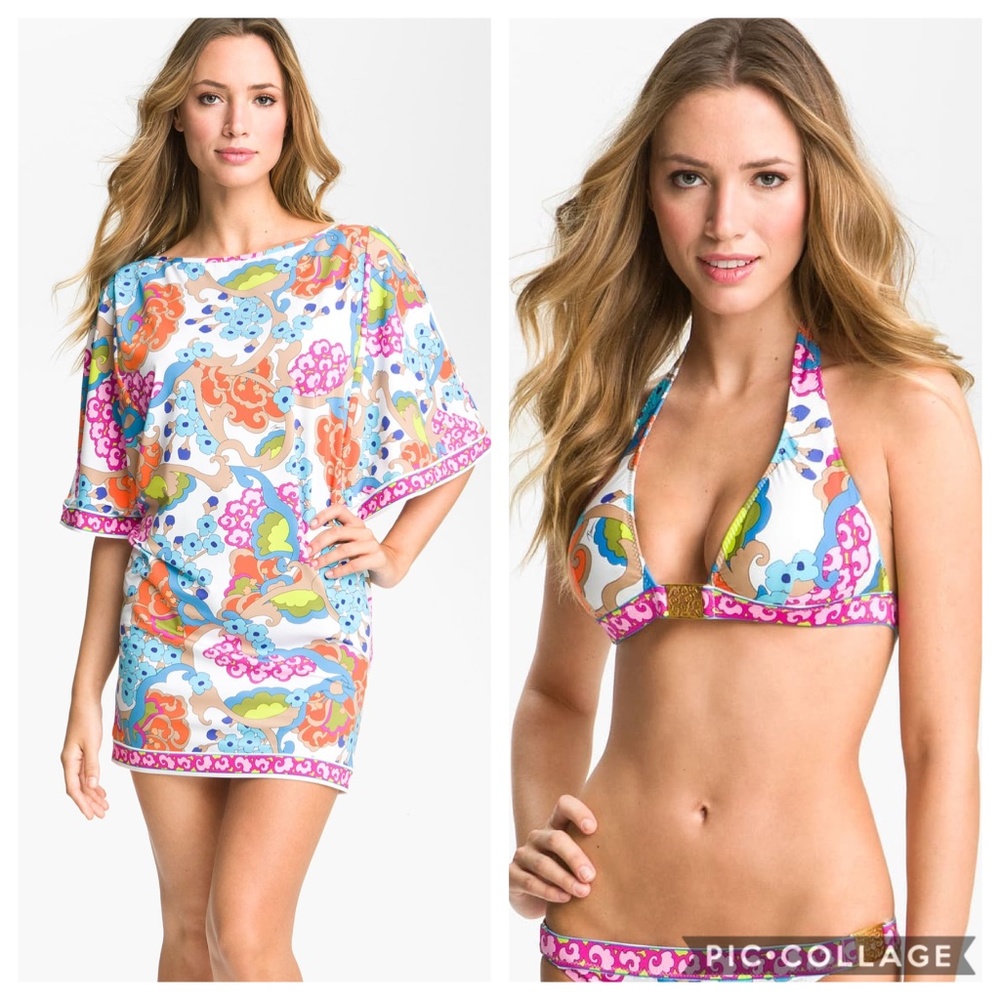 Trina Turk Cherry Blossoms Bikini w Cover up 10 12
